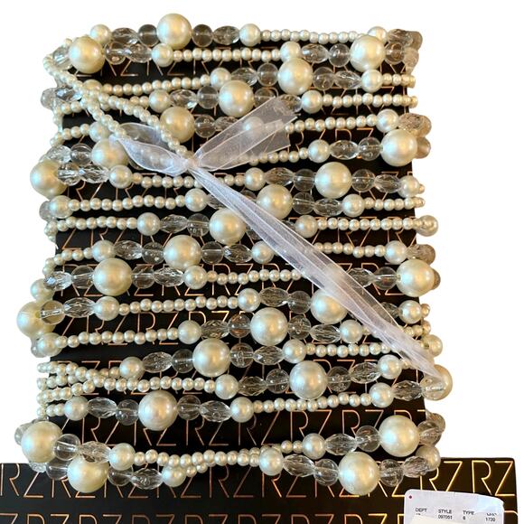 Rachel Zoe Garland Faux Pearl Iridescent Beads 20ft Christmas Tree Wreath Mantel - Picture 2 of 9